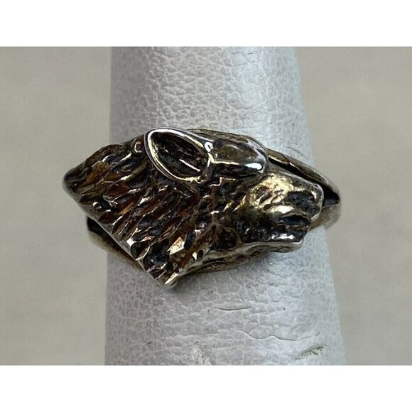 Ted Ott Navajo Sterling Silver Wolf Head Ring Size 5.75 - Picture 2 of 8